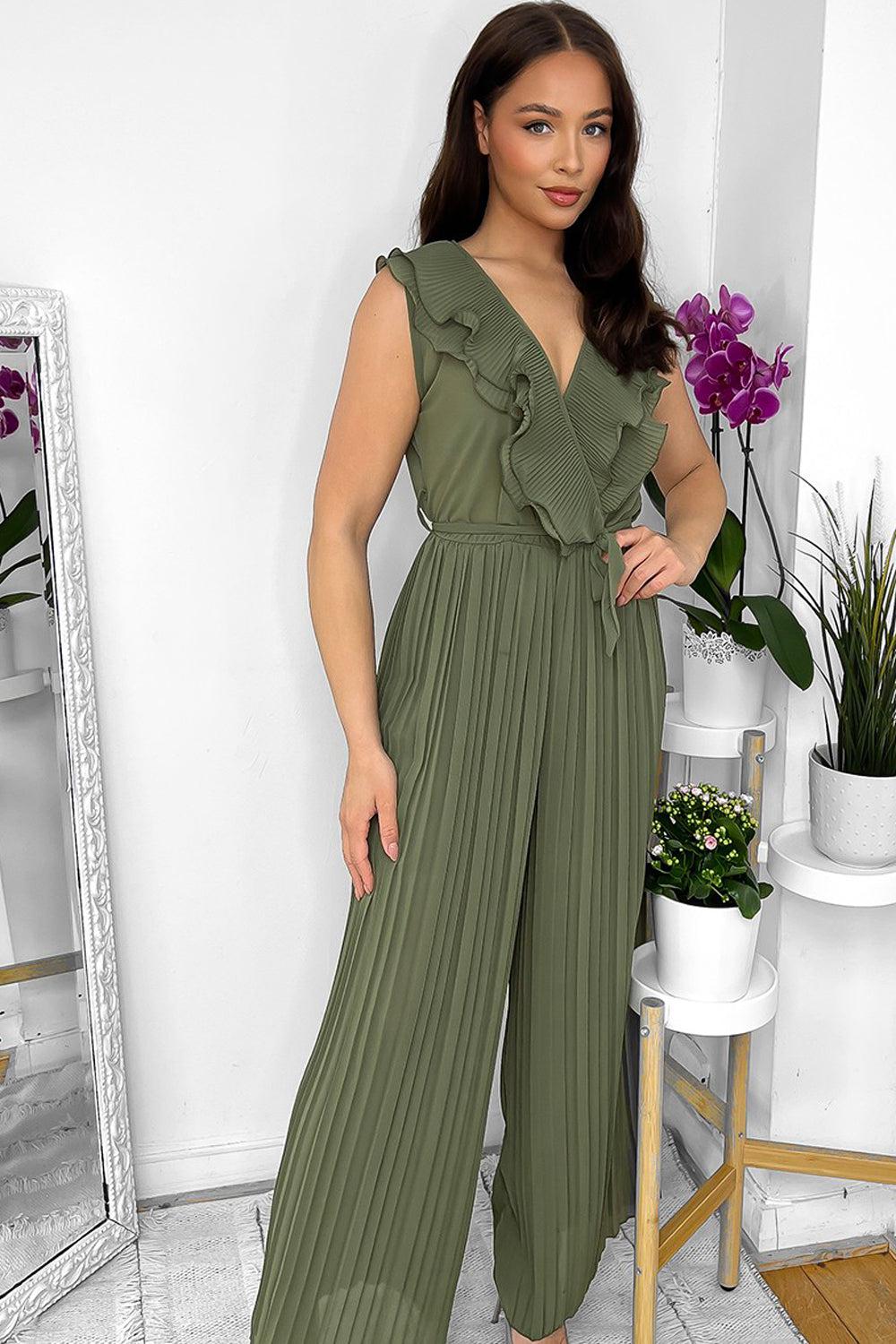 Frilled Front Sleeveless Chiffon Jumpsuit-SinglePrice