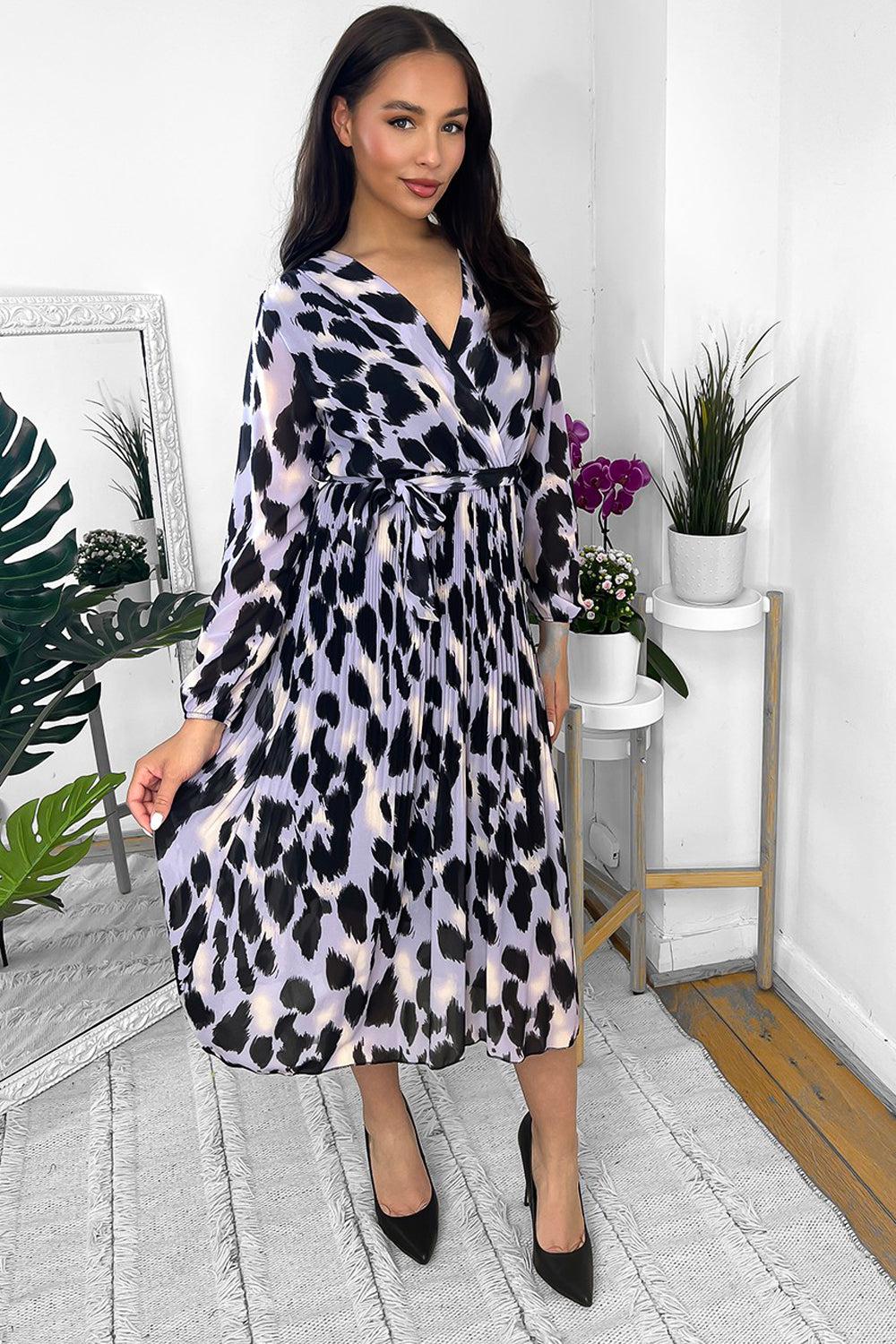 Leopard Print Chiffon V-Neck Dress-SinglePrice