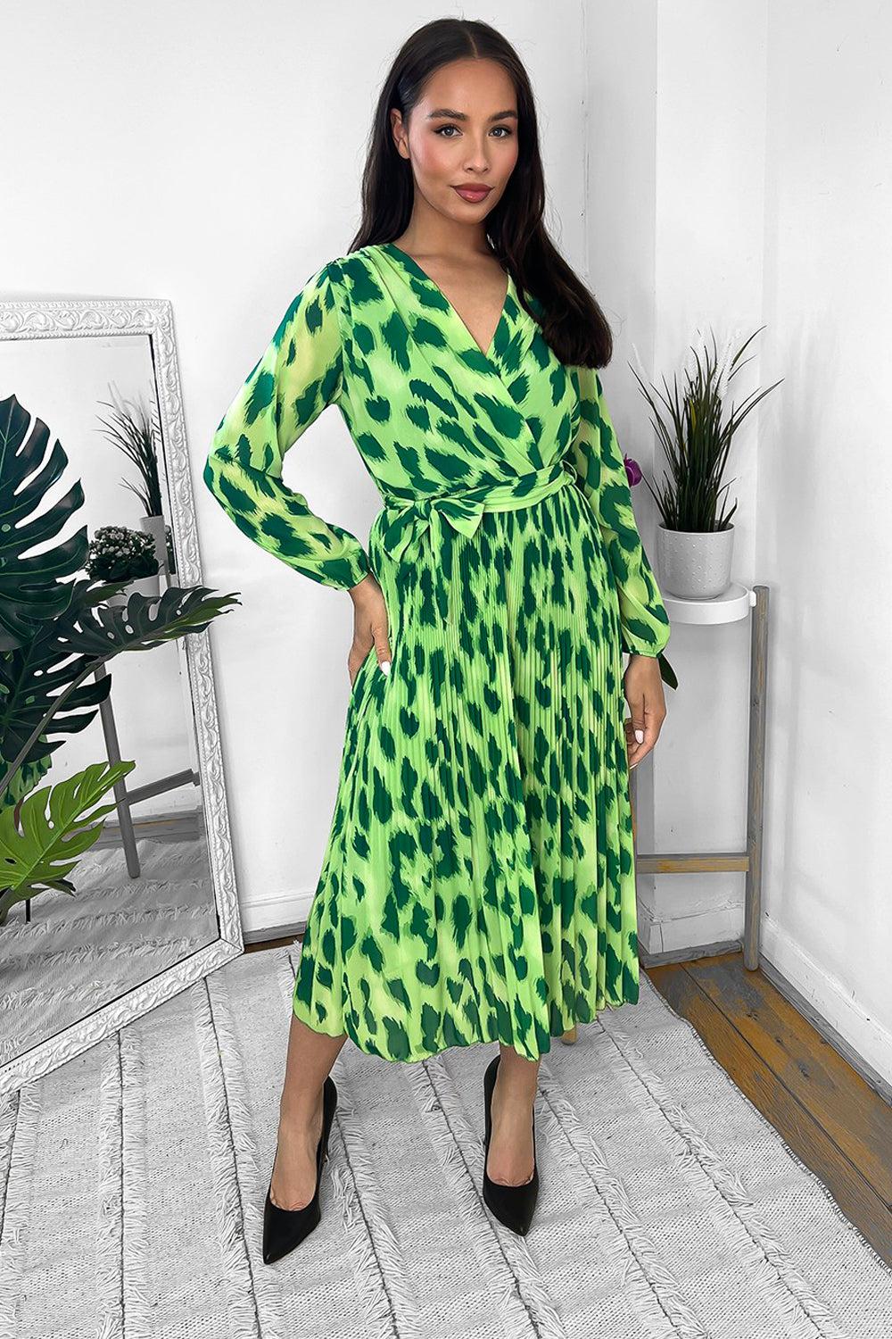 Leopard Print Chiffon V-Neck Dress-SinglePrice