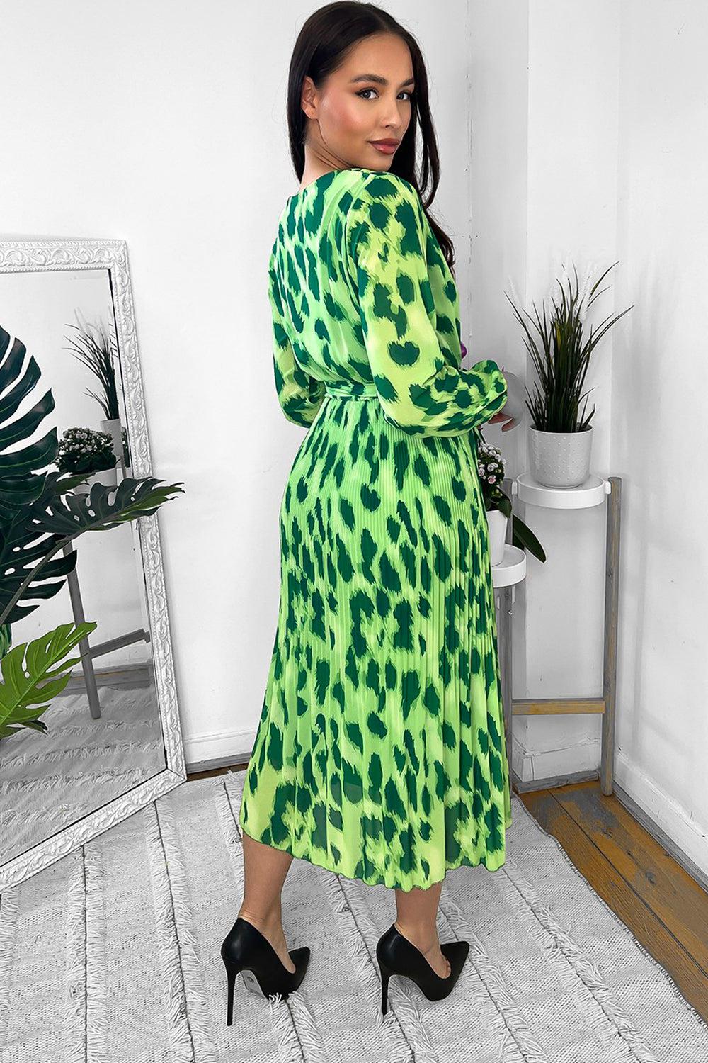 Leopard Print Chiffon V-Neck Dress-SinglePrice