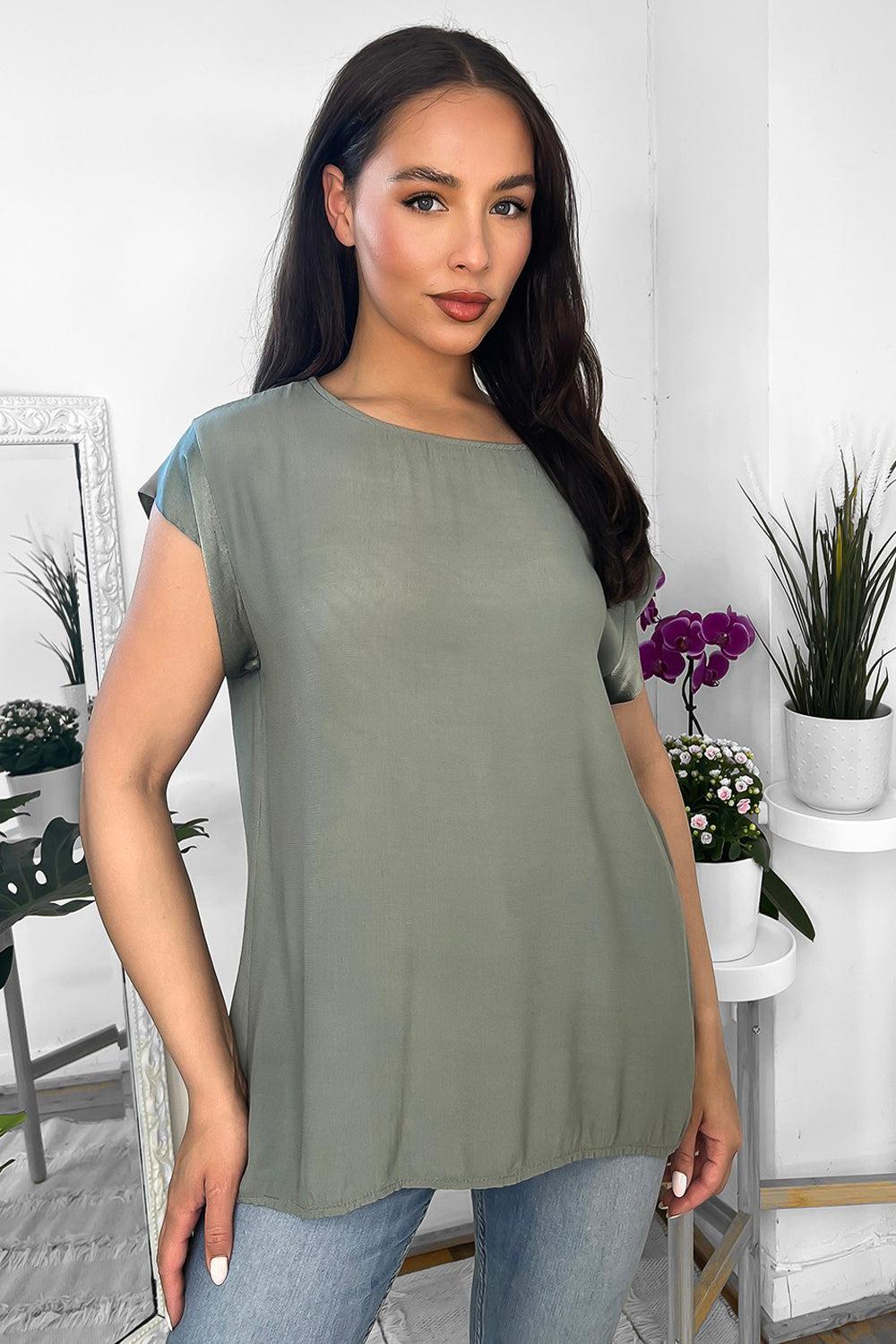 Satin Trims Buttoned Back Top-SinglePrice