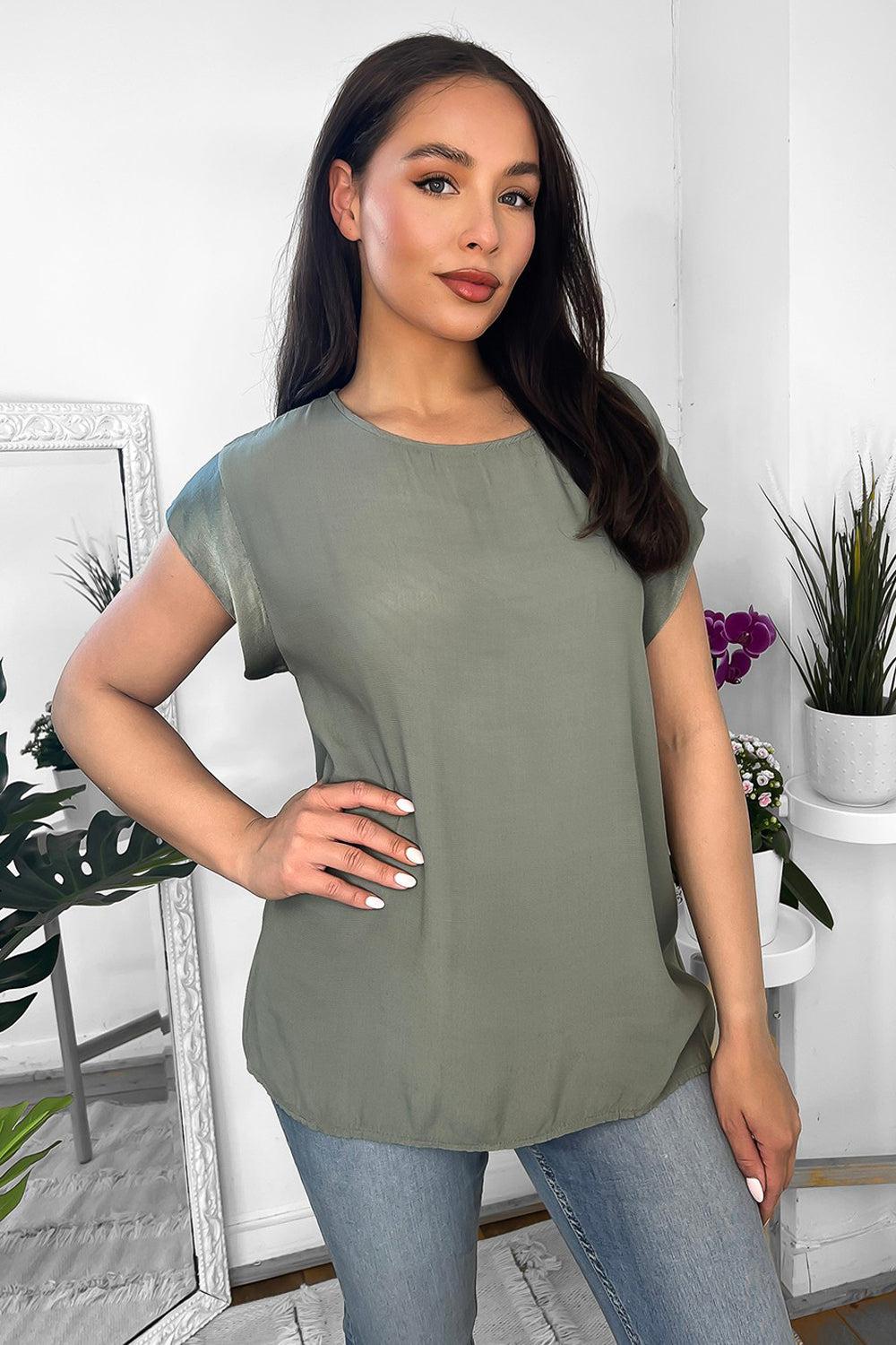 Satin Trims Buttoned Back Top-SinglePrice