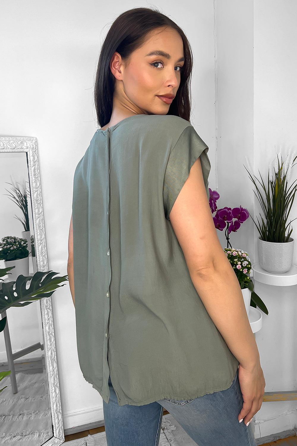 Satin Trims Buttoned Back Top-SinglePrice