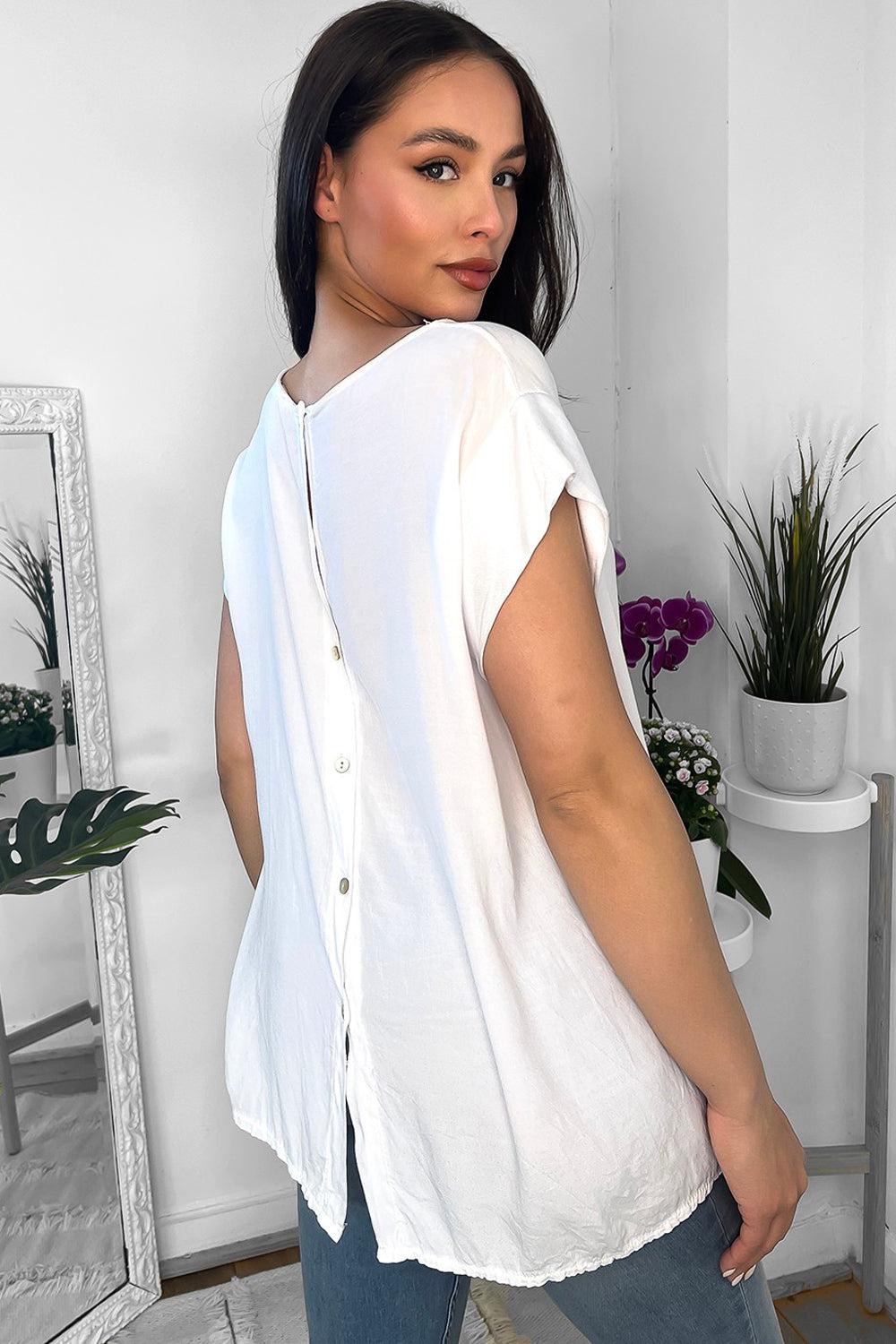 Satin Trims Buttoned Back Top-SinglePrice