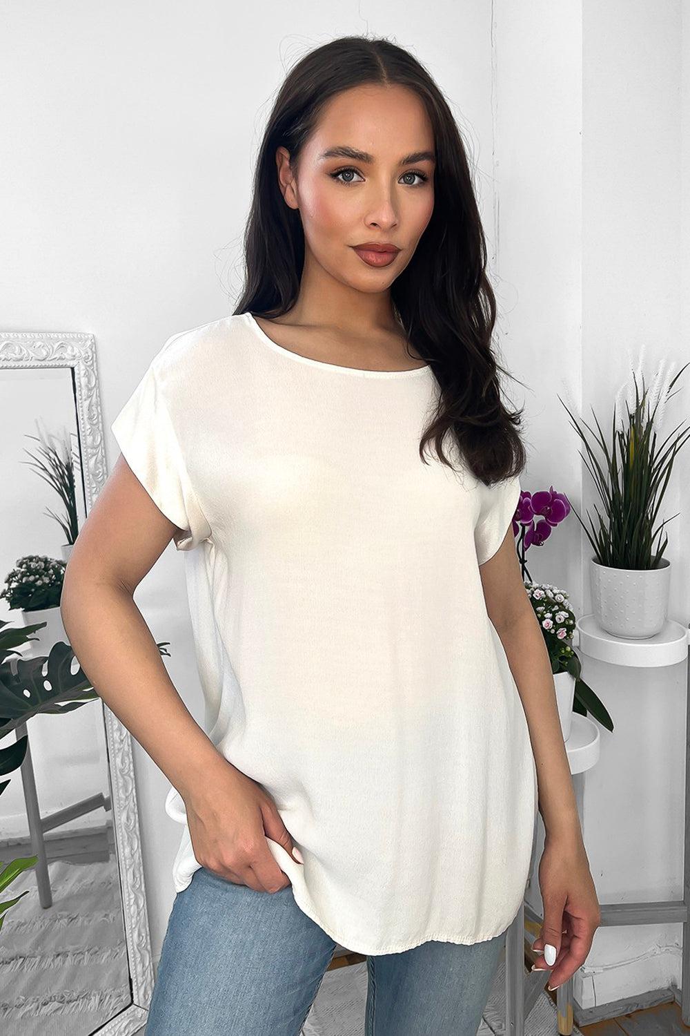 Satin Trims Buttoned Back Top-SinglePrice