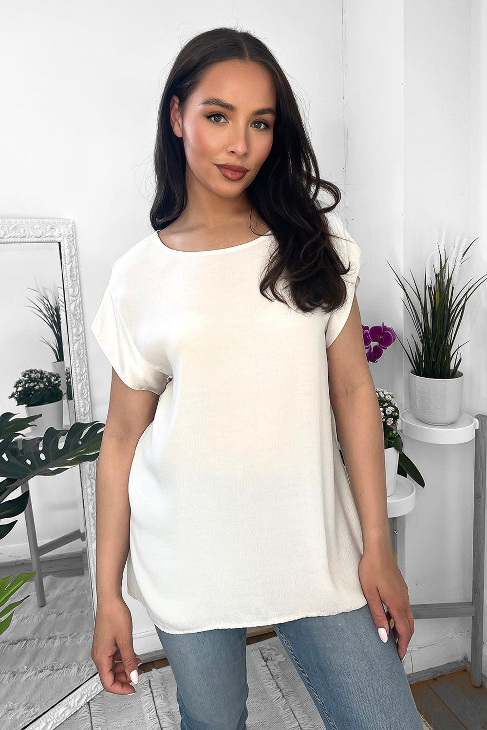 Satin Trims Buttoned Back Top-SinglePrice