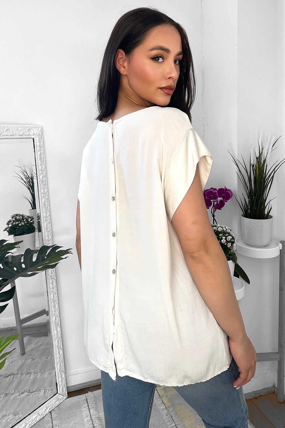 Satin Trims Buttoned Back Top-SinglePrice