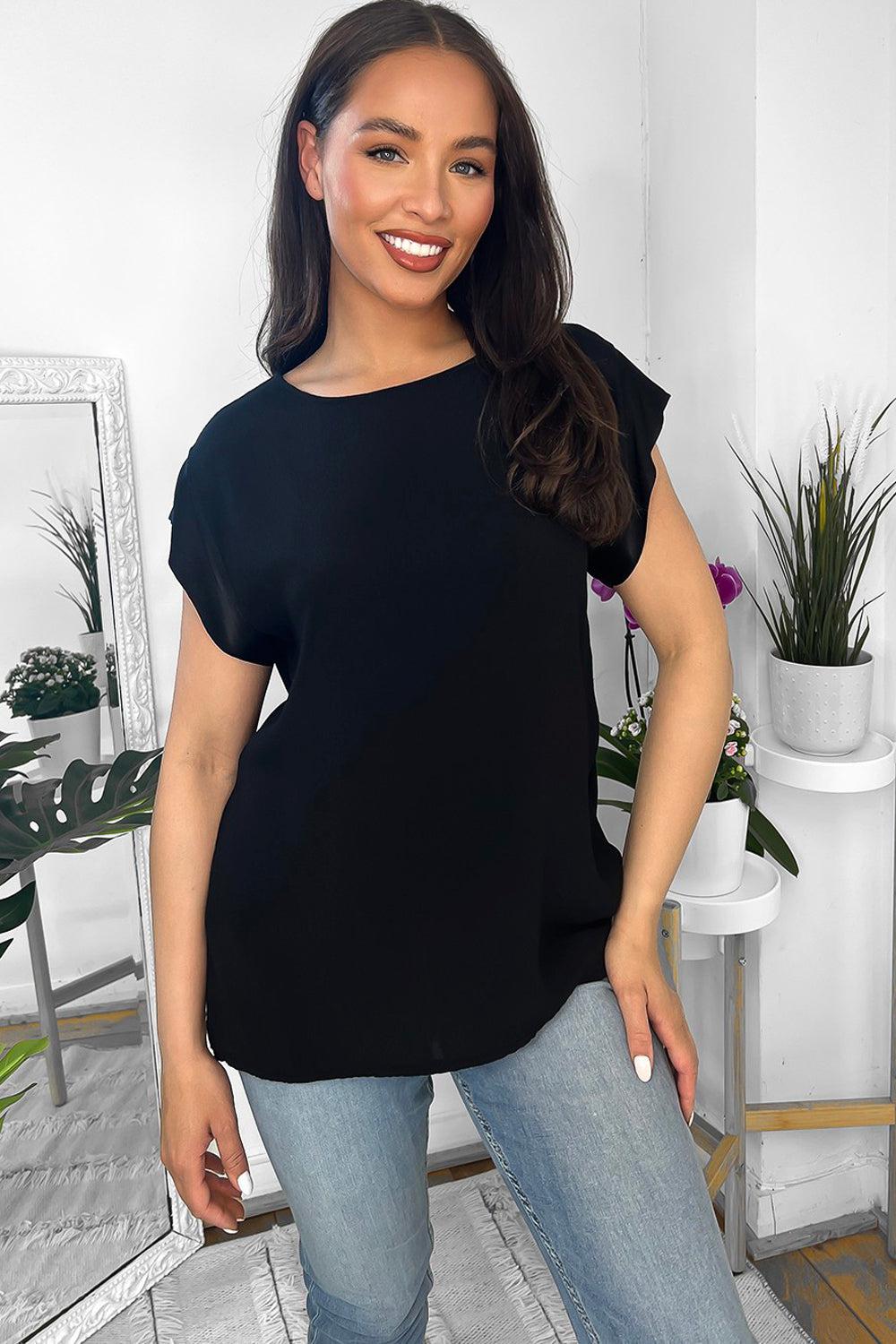 Satin Trims Buttoned Back Top-SinglePrice