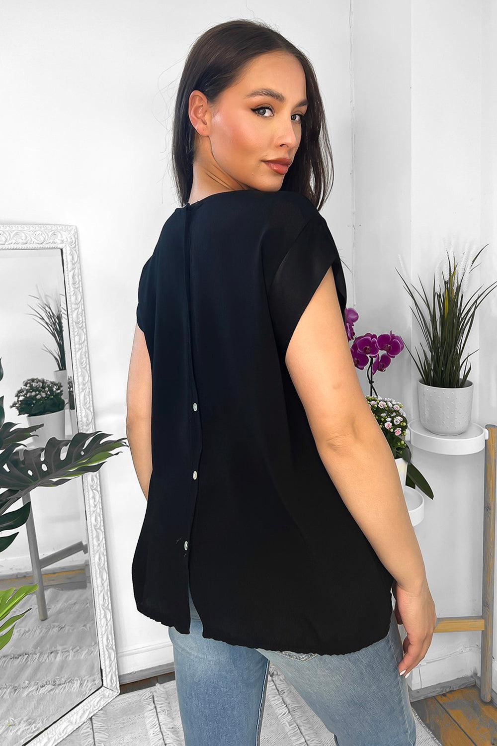 Satin Trims Buttoned Back Top-SinglePrice