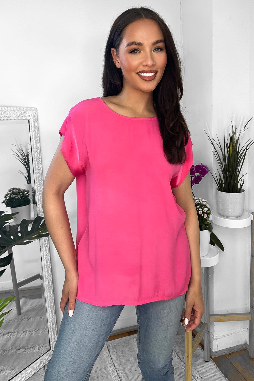 Satin Trims Buttoned Back Top-SinglePrice