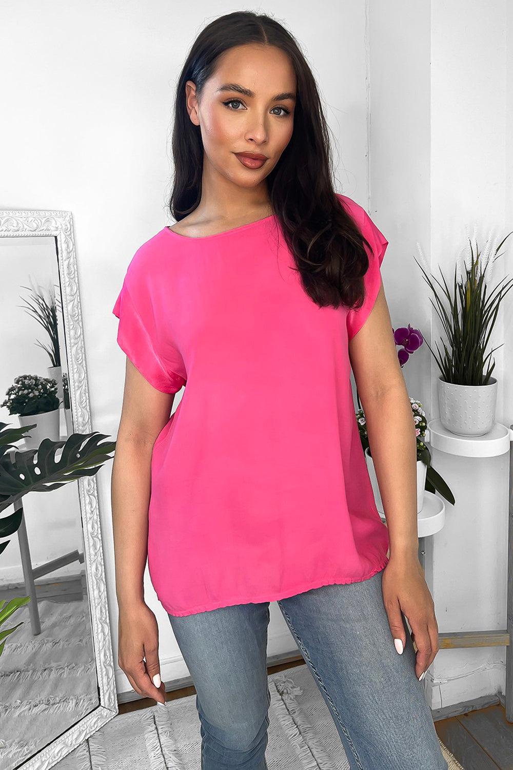 Satin Trims Buttoned Back Top-SinglePrice