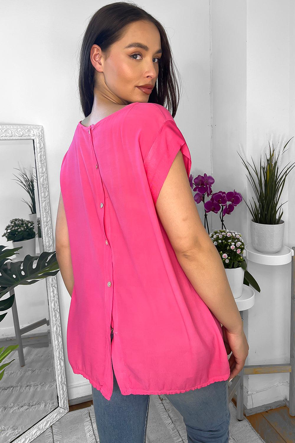 Satin Trims Buttoned Back Top-SinglePrice