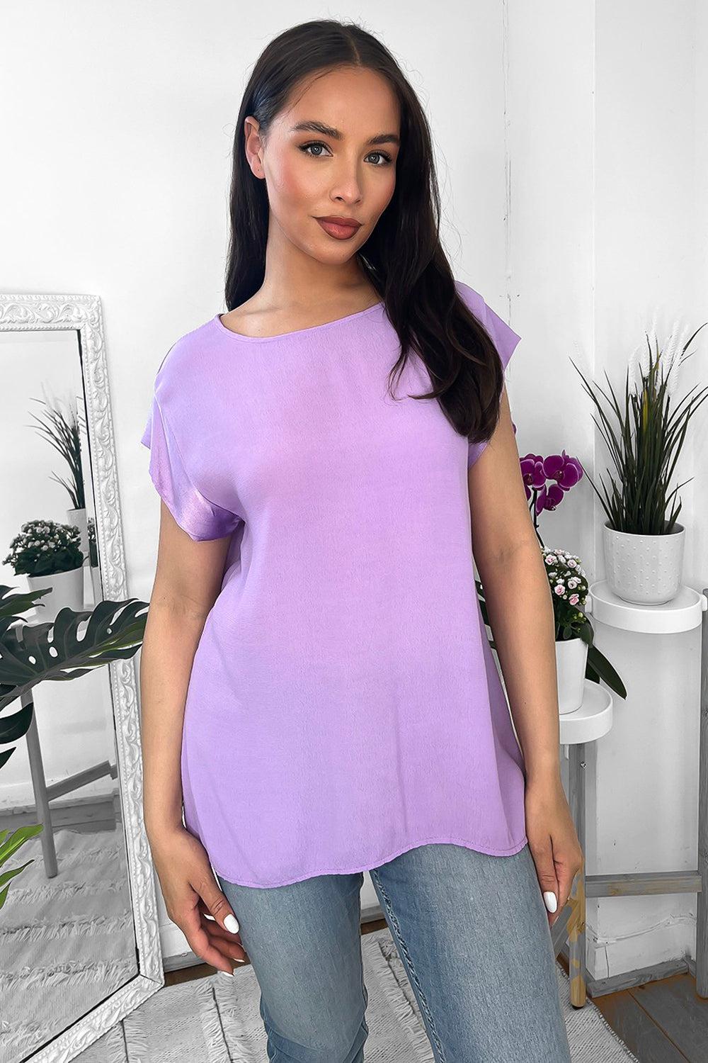 Satin Trims Buttoned Back Top-SinglePrice