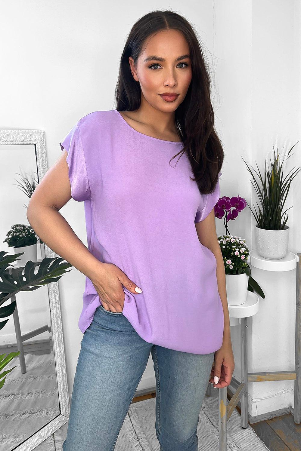 Satin Trims Buttoned Back Top-SinglePrice