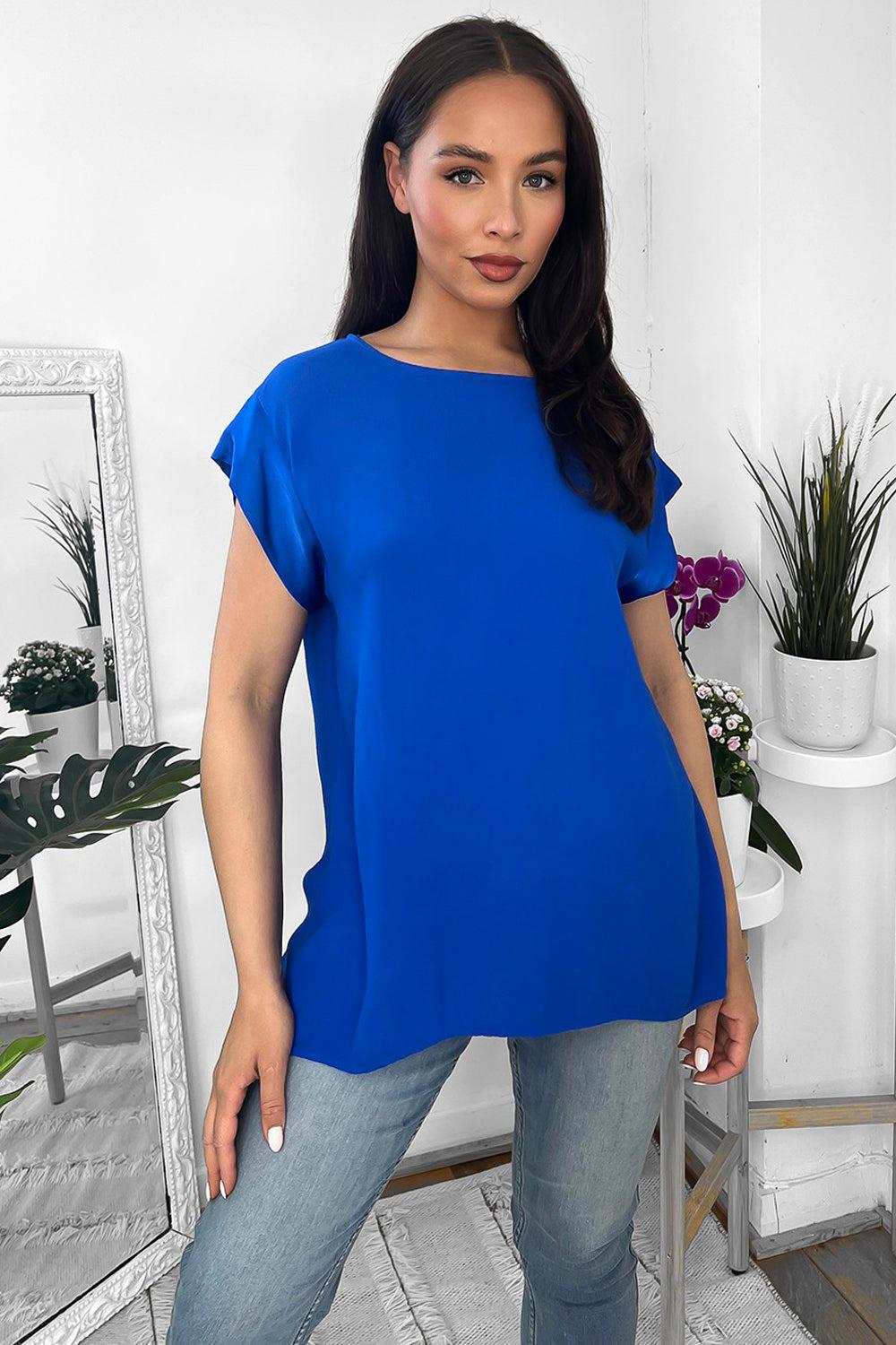 Satin Trims Buttoned Back Top-SinglePrice