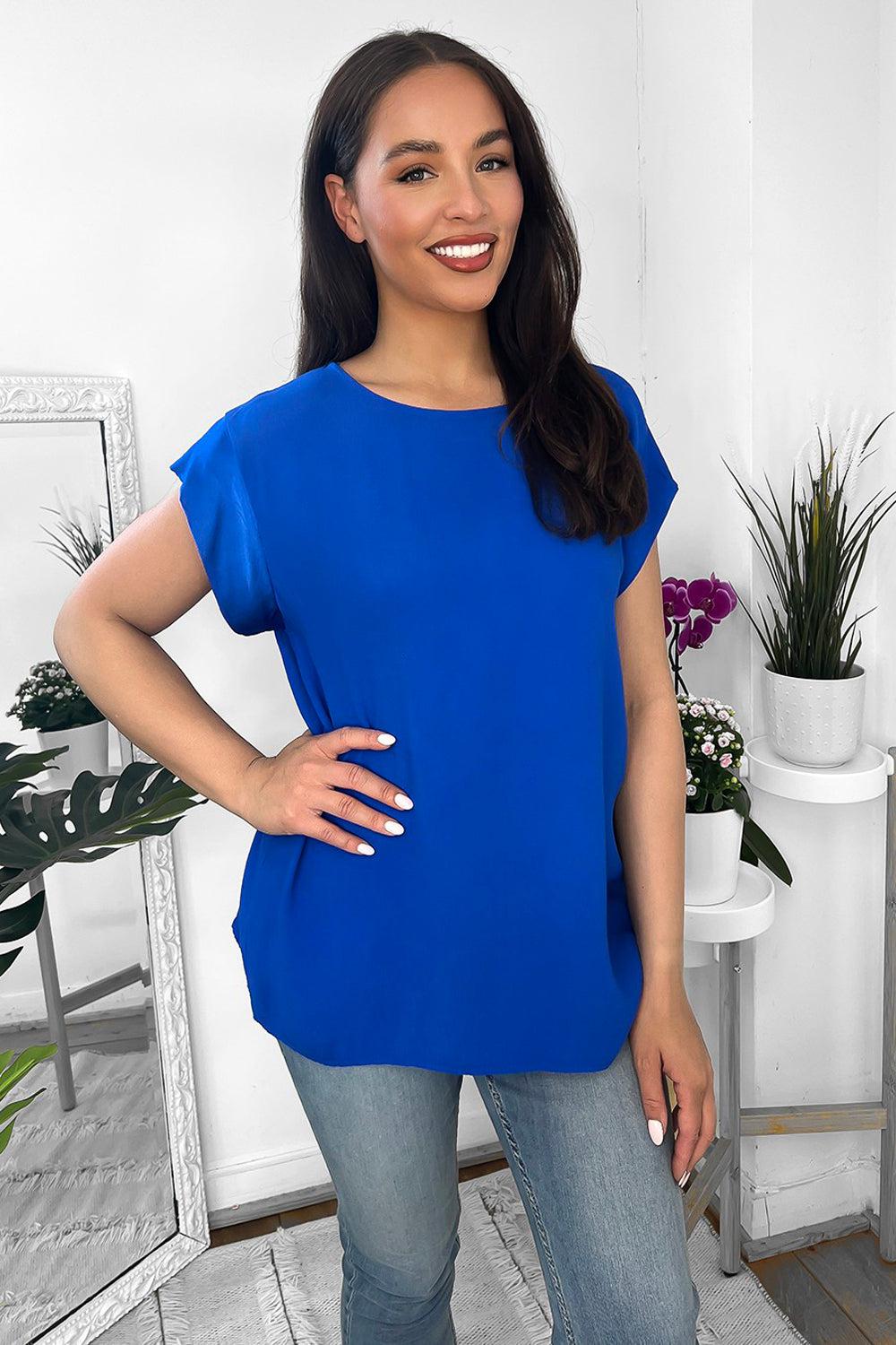 Satin Trims Buttoned Back Top-SinglePrice