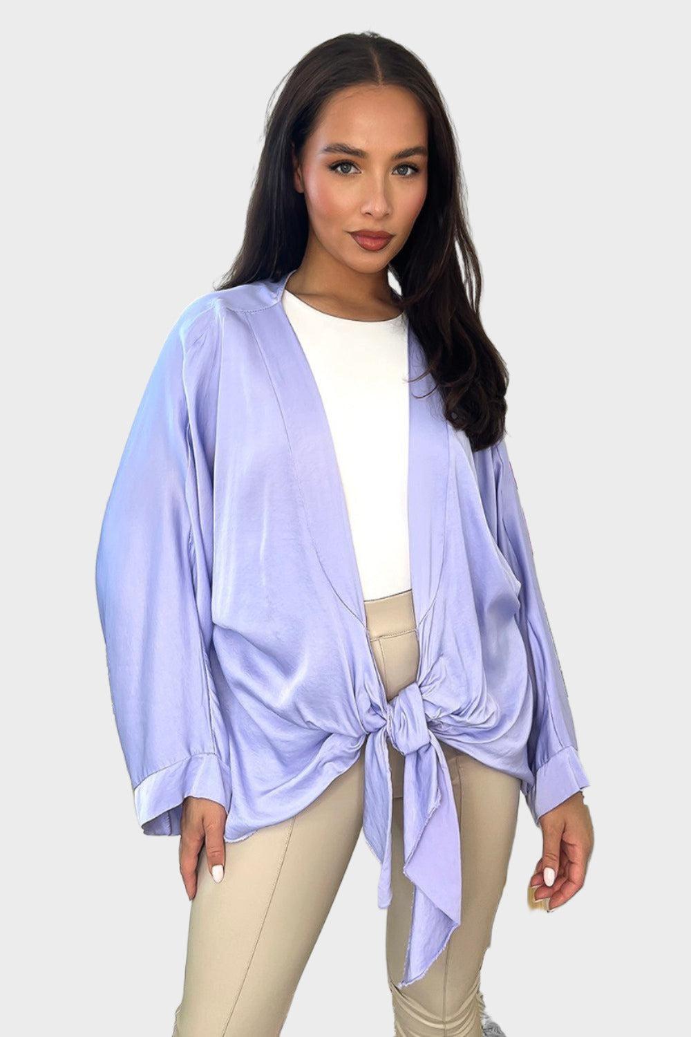 Front Tie Up Satin Blouse-SinglePrice