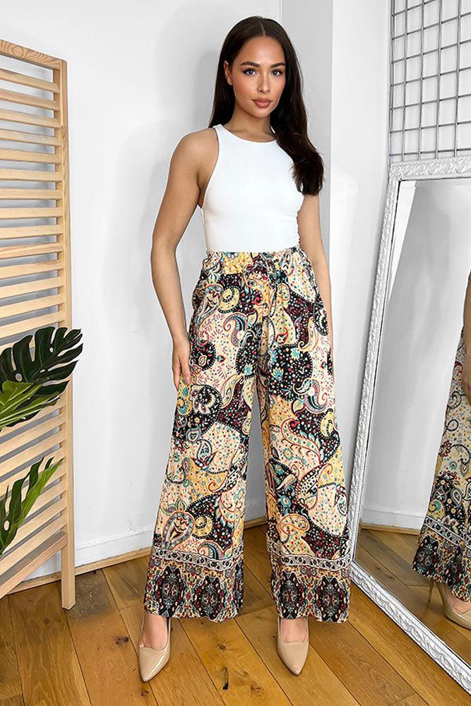 Multicolour Paisley Print Wide Leg Summer Trousers-SinglePrice