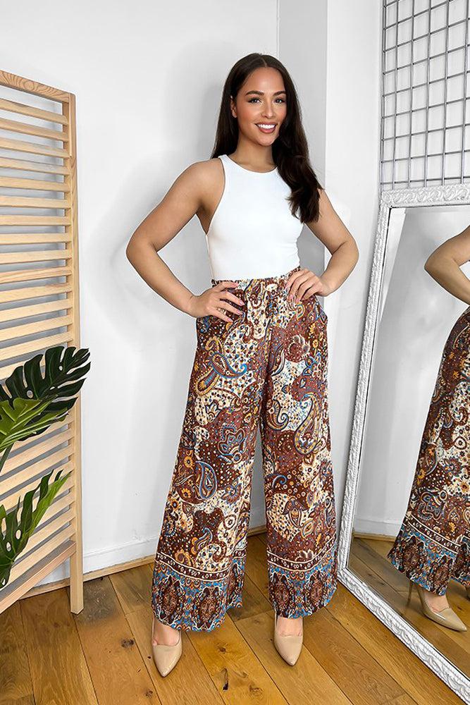 Multicolour Paisley Print Wide Leg Summer Trousers-SinglePrice