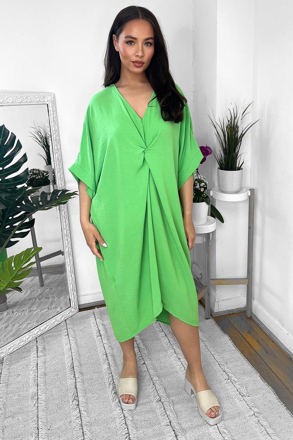 Pinched Front Batwing Midi Dress-SinglePrice