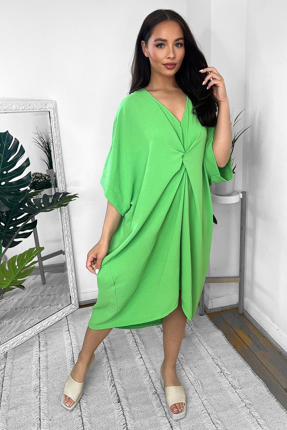 Pinched Front Batwing Midi Dress-SinglePrice
