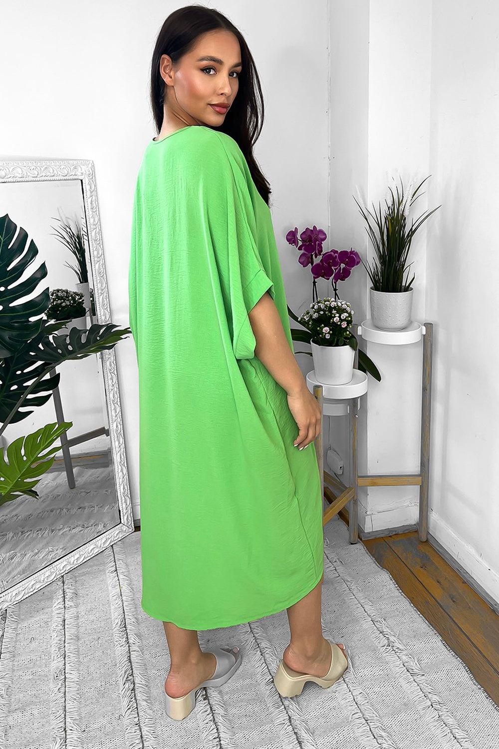 Pinched Front Batwing Midi Dress-SinglePrice