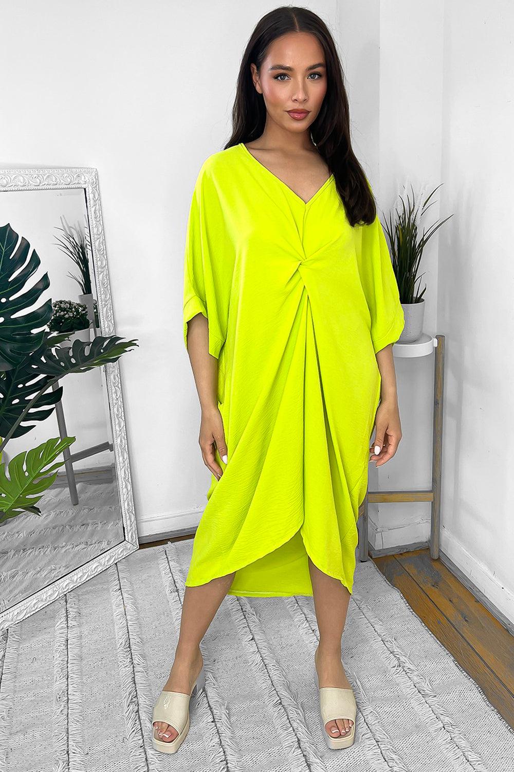 Pinched Front Batwing Midi Dress-SinglePrice