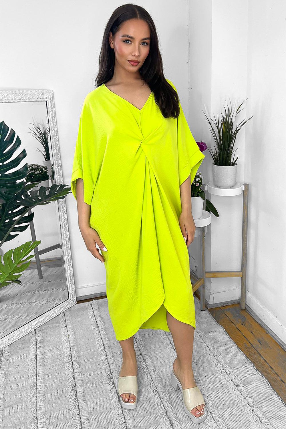 Pinched Front Batwing Midi Dress-SinglePrice