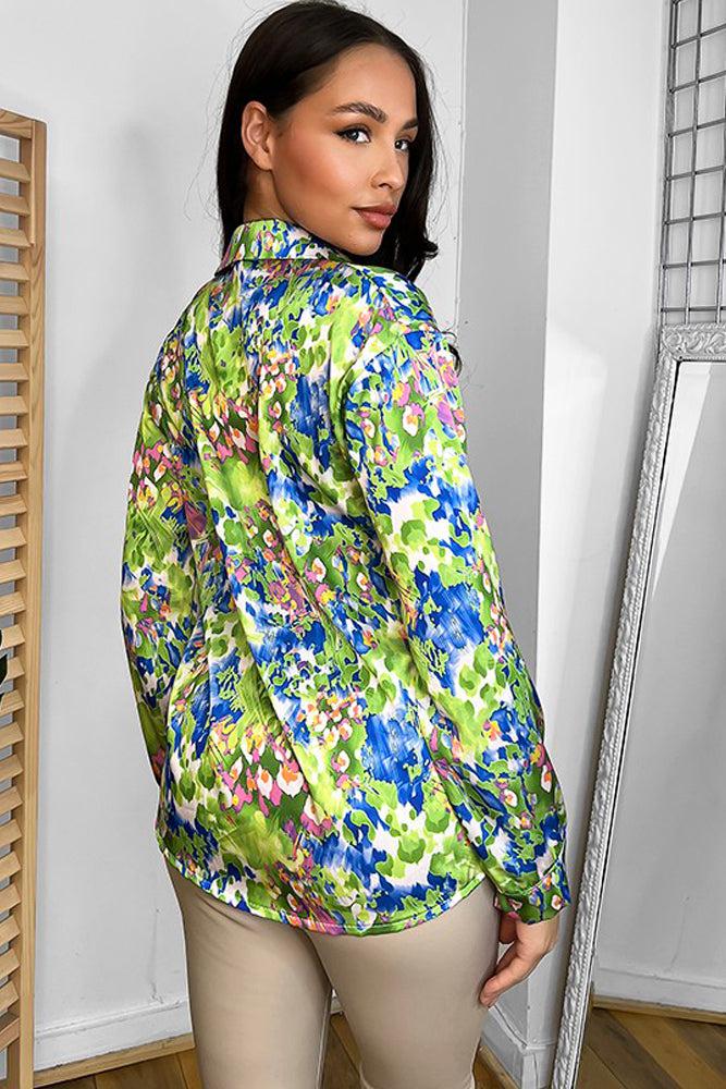 Multicolour Floral Watercolour Print Satin Shirt-SinglePrice