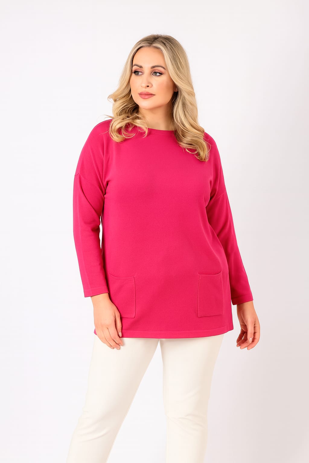 Plus Size Cotton Blend Knitted Tunic Style Pullover