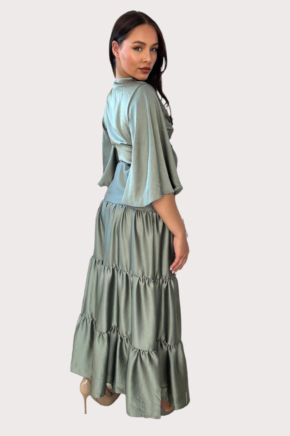 Crop Tie Up Top And Tiered Skirt Set-SinglePrice