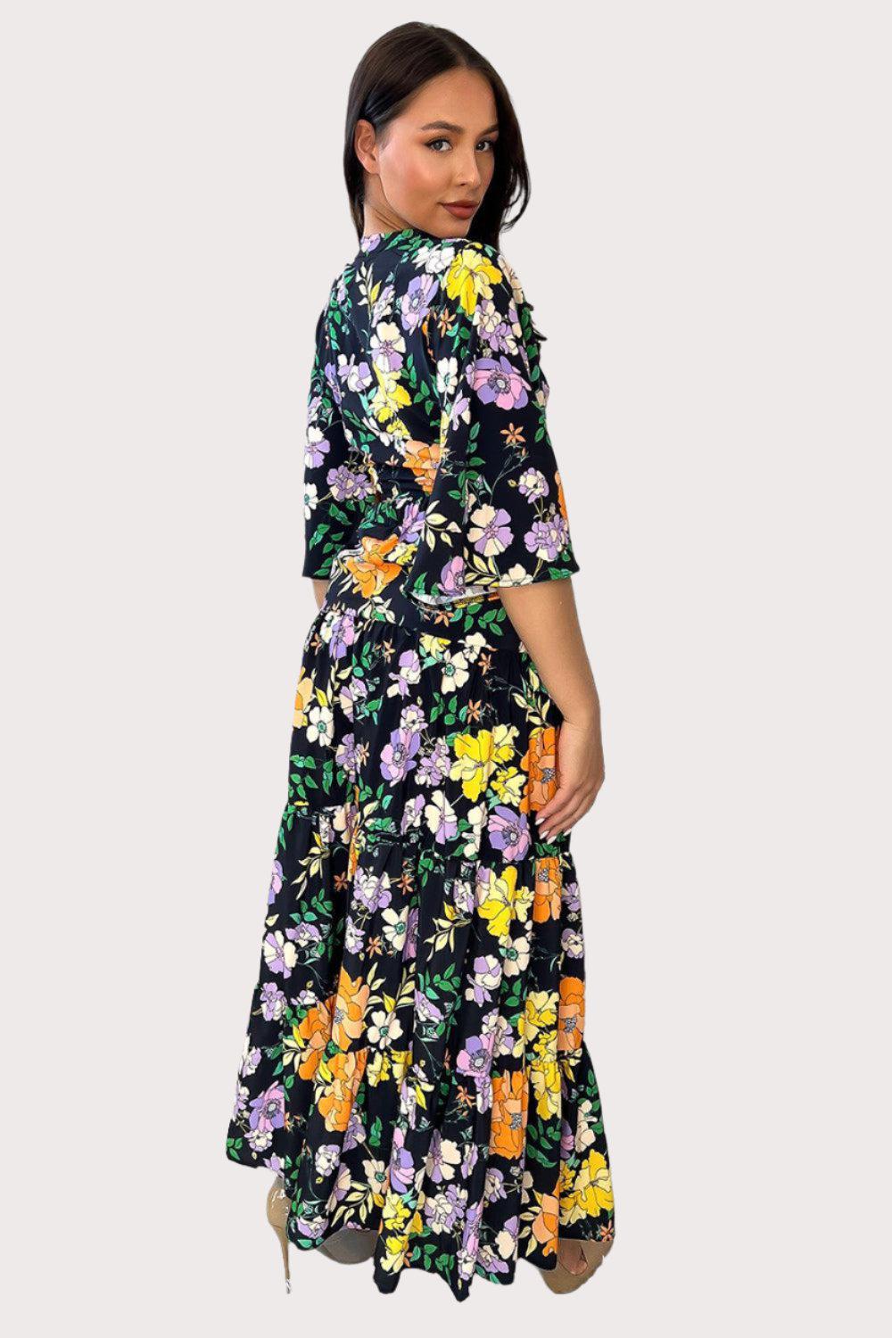 Crop Tie Up Top And Tiered Skirt Set-SinglePrice