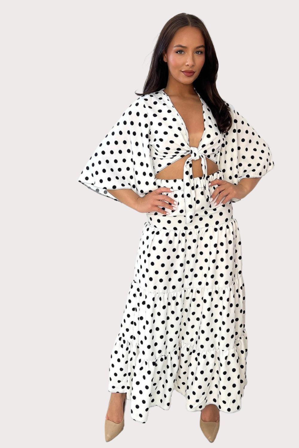 Crop Tie Up Top And Tiered Skirt Set-SinglePrice