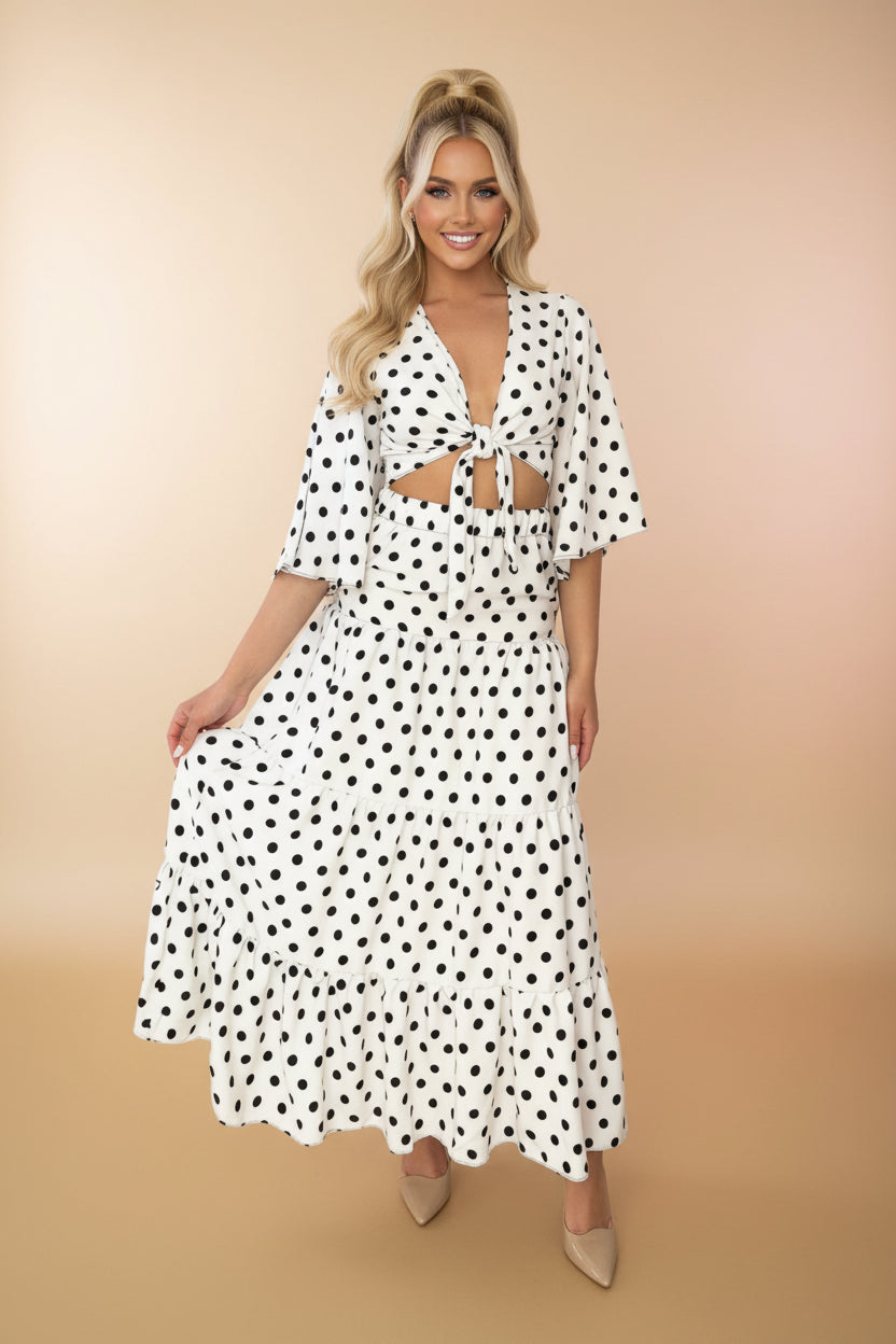 Crop Tie Up Top And Tiered Skirt Set-SinglePrice