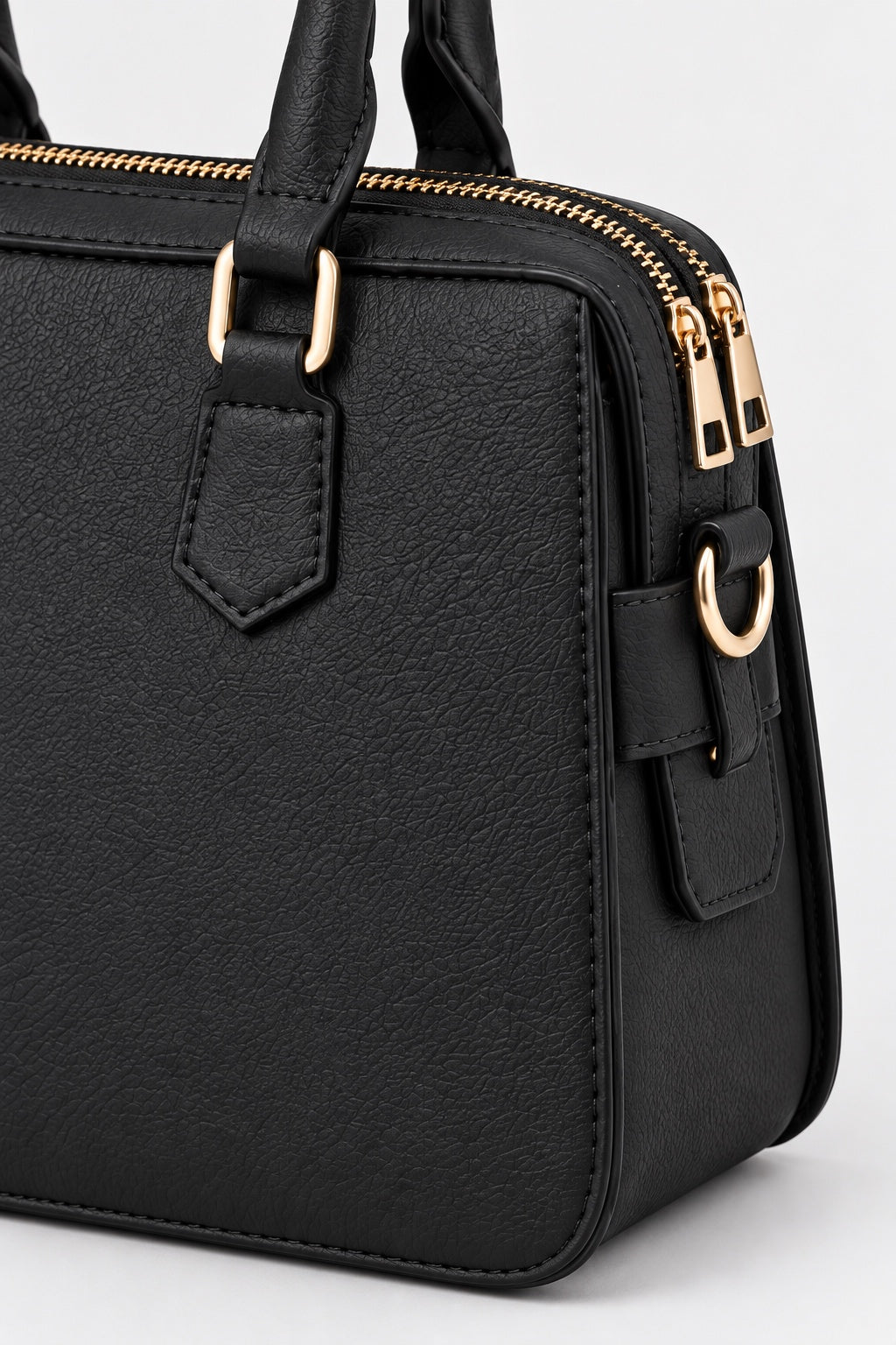 Embossed Slogan Structured Tote Bag - BLACK zip and hardware detail