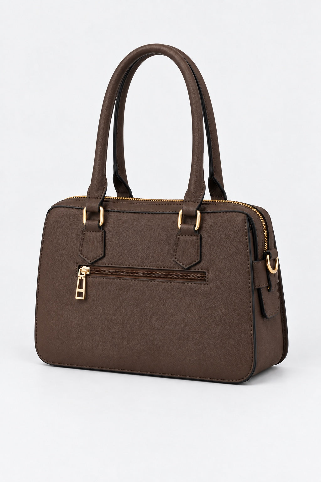 Embossed Slogan Structured Tote Bag - COFFEE back view