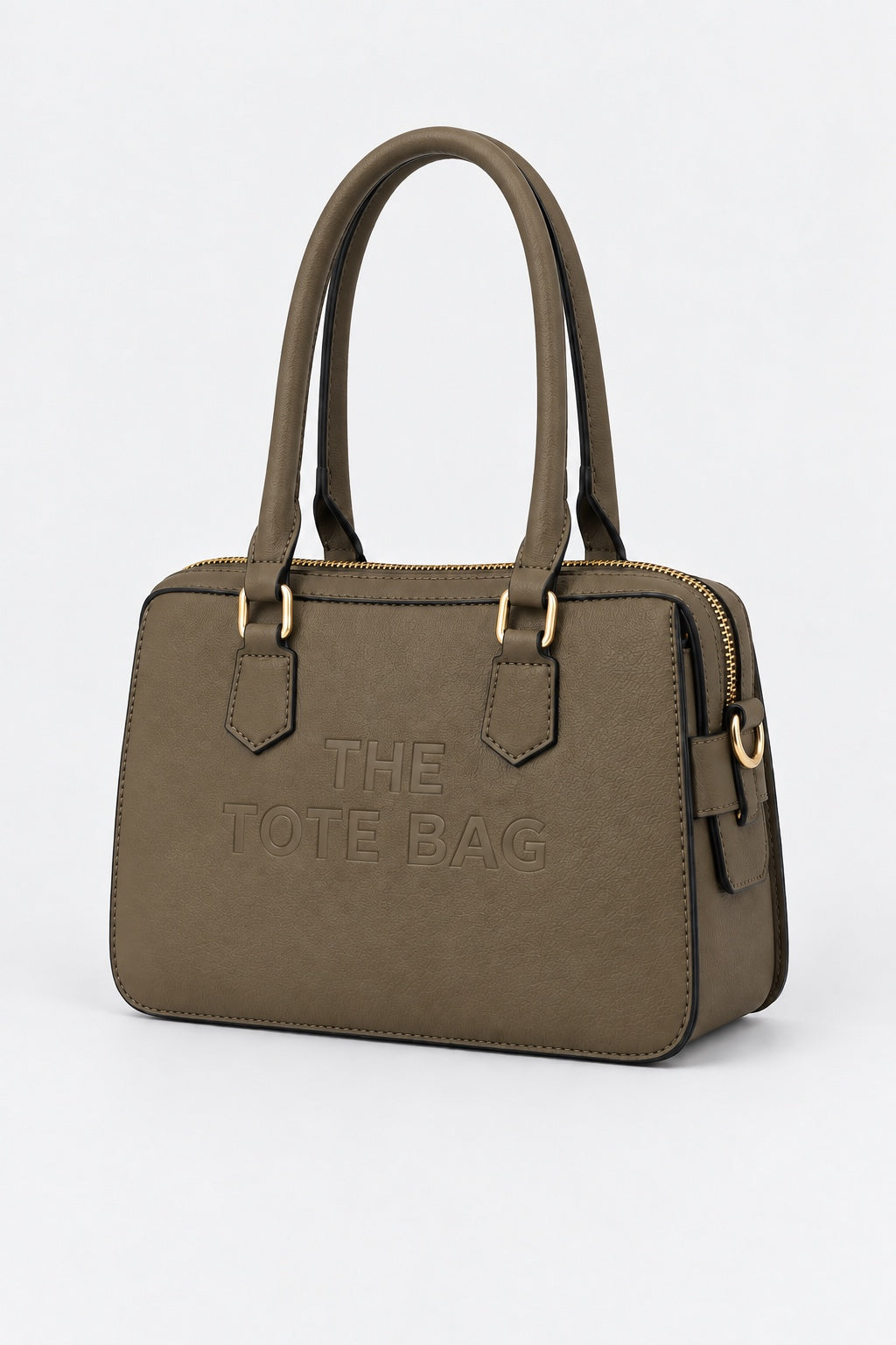 Embossed Slogan Structured Tote Bag - KHAKI