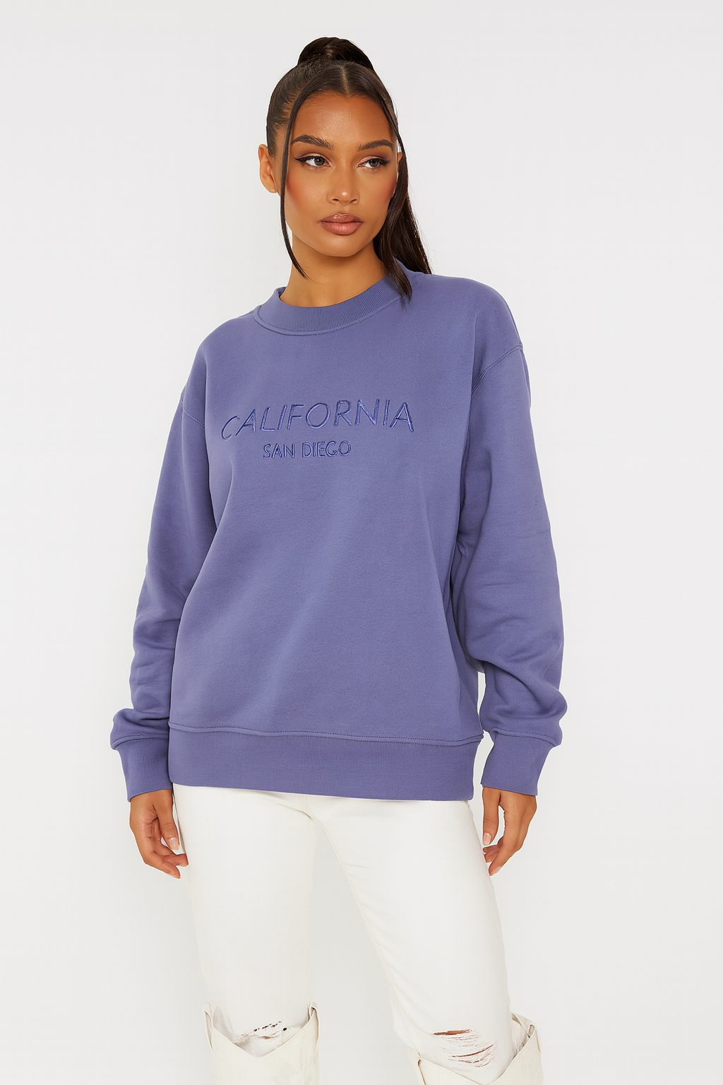 Relaxed Fit Slogan Blue Cotton Sweatshirt