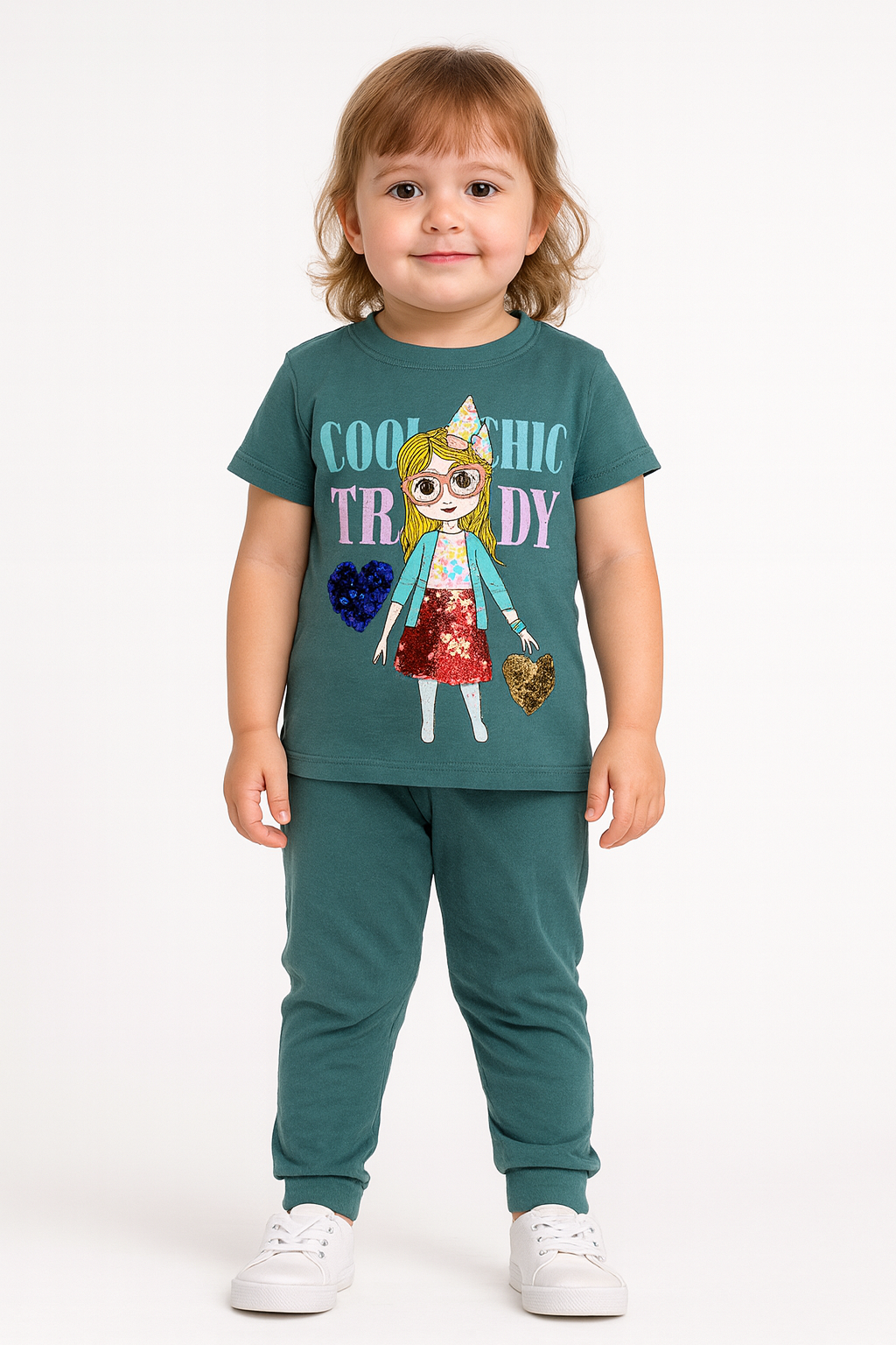 Wholesale Graphic Sequine Print Two-Piece Kids' Cotton Outfit Set (PACK OF 14)