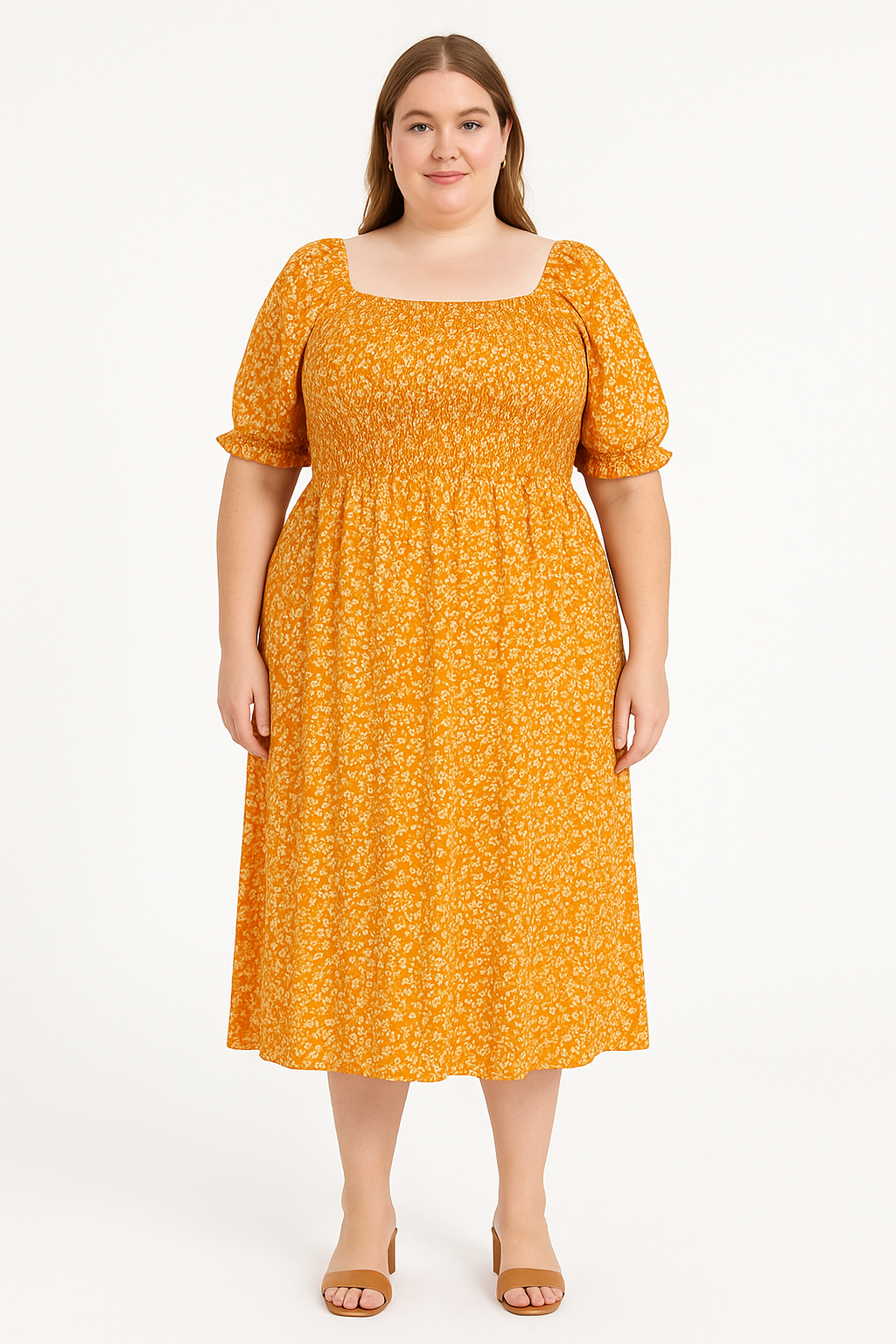 Daisy Print Elasticated Waistline Cotton Midaxi Dress