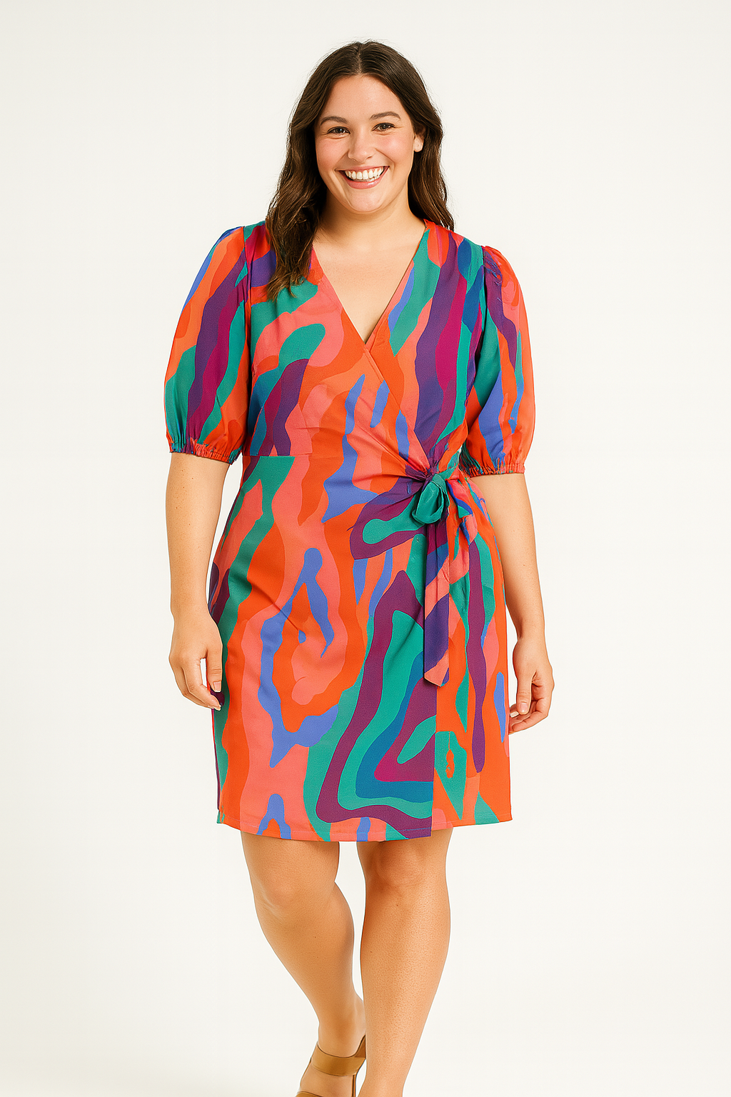 Multicolour Abstract Print No Stretch Wrap Dress