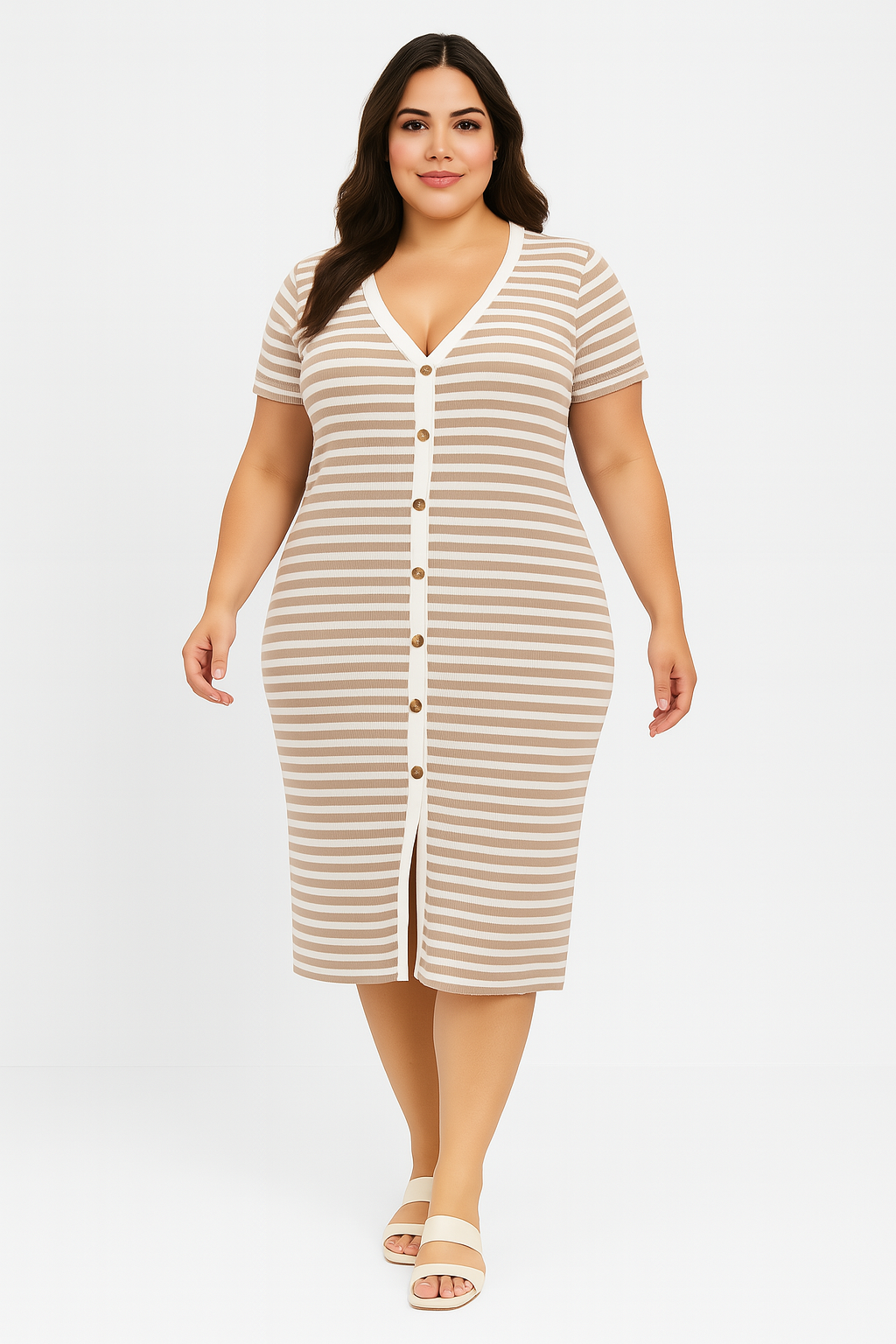 Wholesale Women’s Extremely Stretchy Stripe Button Detail Midaxi Bodycon Dress (PACK OF 6)