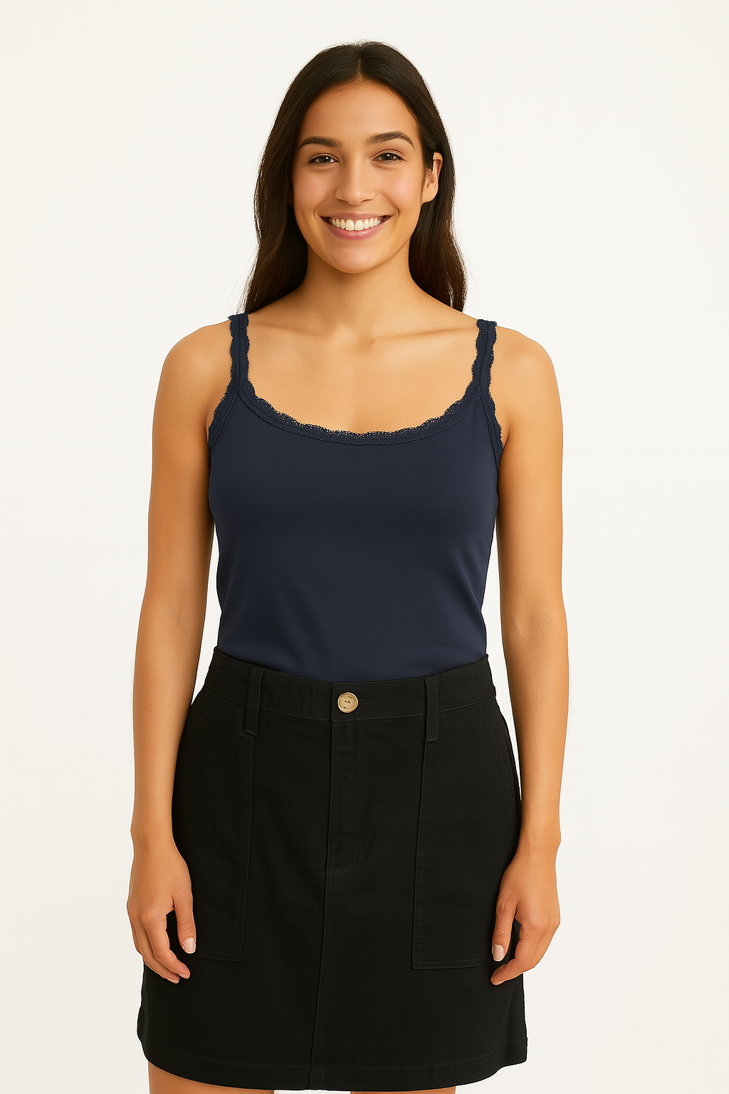 Embroidered Straps Stretchy Cotton Blend Cami Top