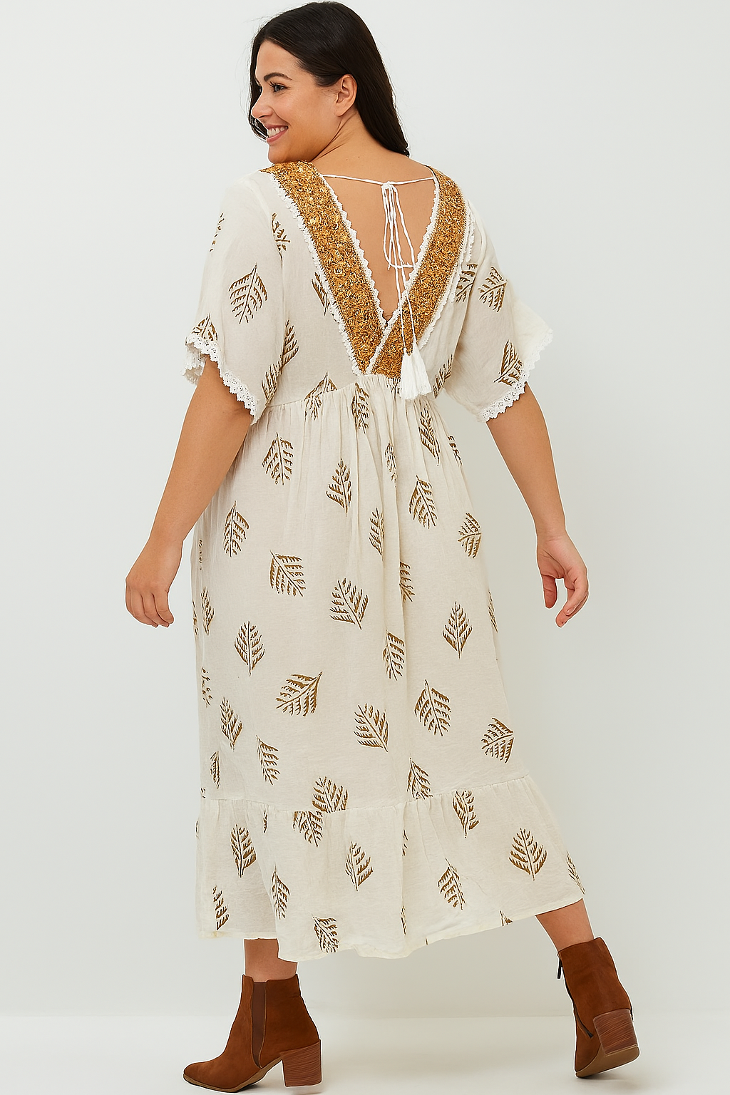 Boho V-Neck Sequin Embellished Kaftan Style Maxi Dress