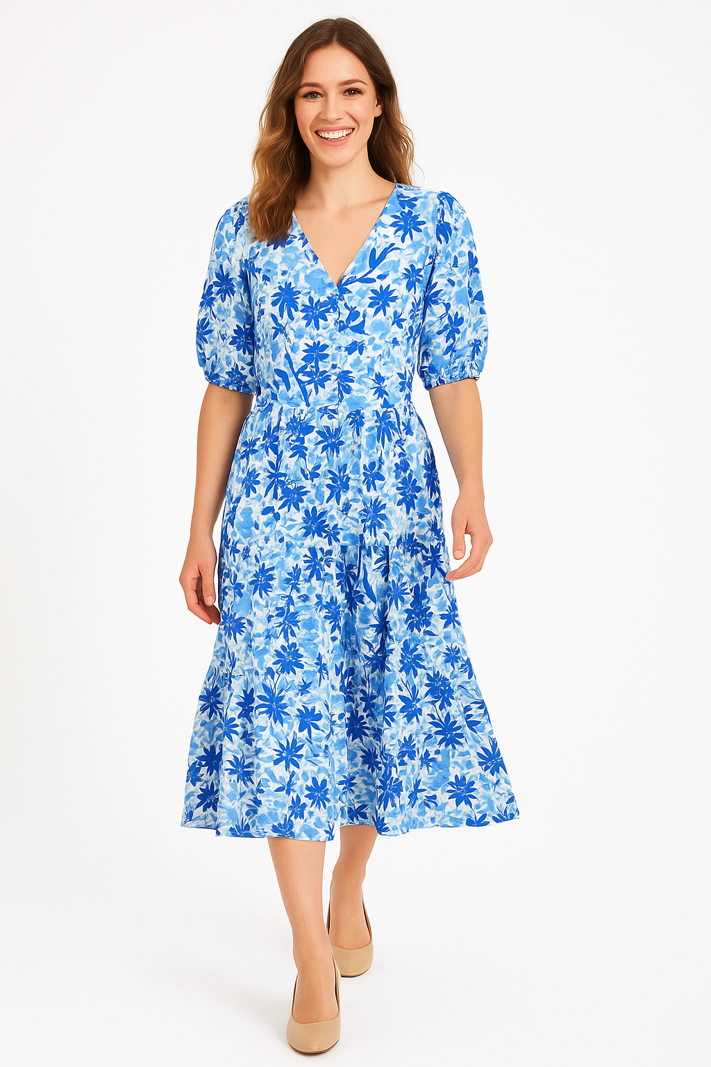 Button Down Front Layered Relaxed Fit Long Dress