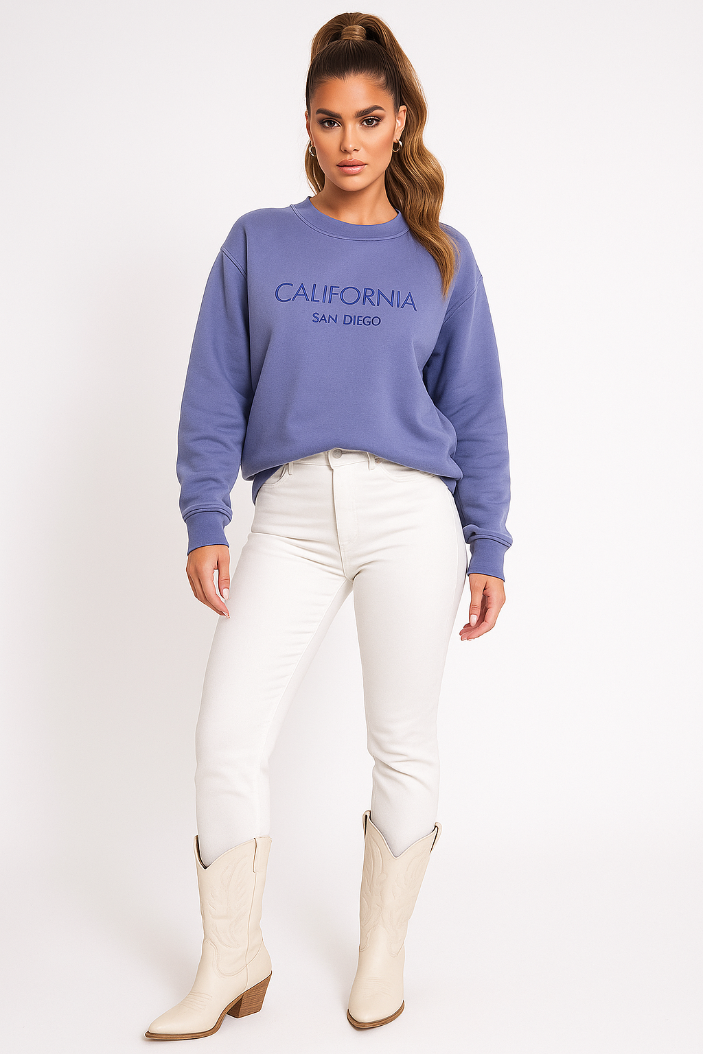 Relaxed Fit Slogan Blue Cotton Sweatshirt