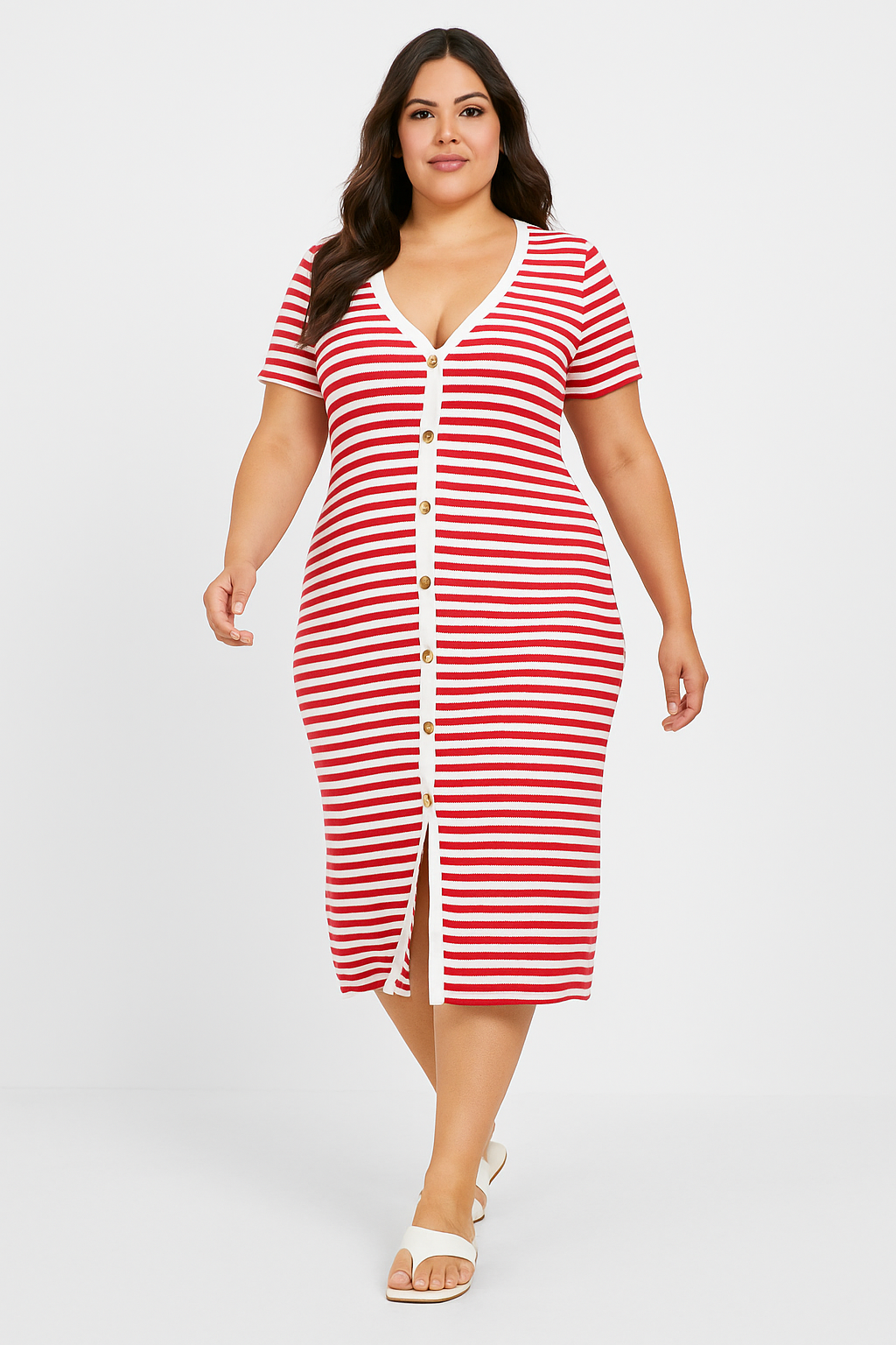 Wholesale Women’s Extremely Stretchy Stripe Button Detail Midaxi Bodycon Dress (PACK OF 6)