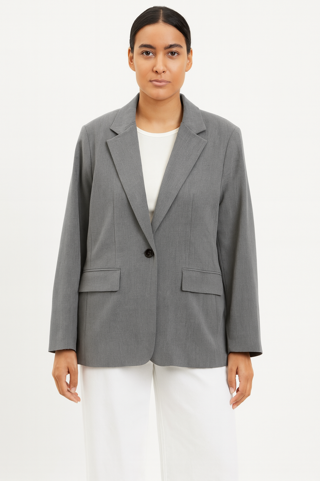 Classic Tailored Single Breasted Relaxed Fit Grey Blazer