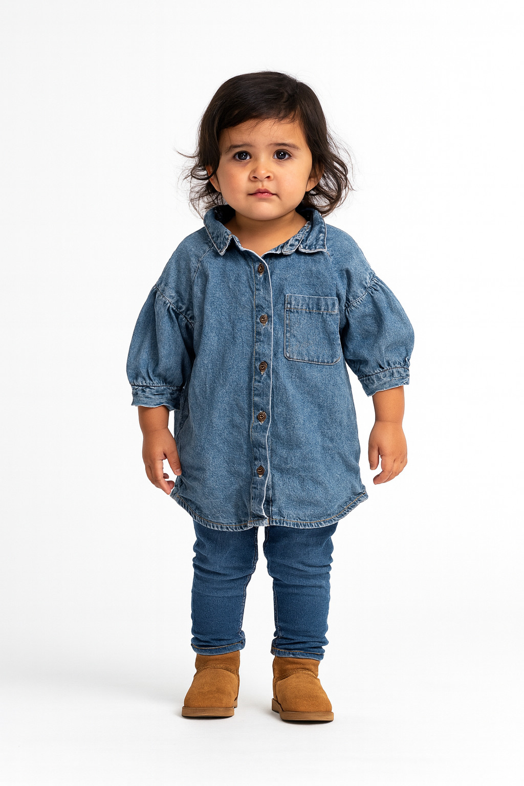 Toddler Girls' Side Pocket Thick Denim Shirt Dress