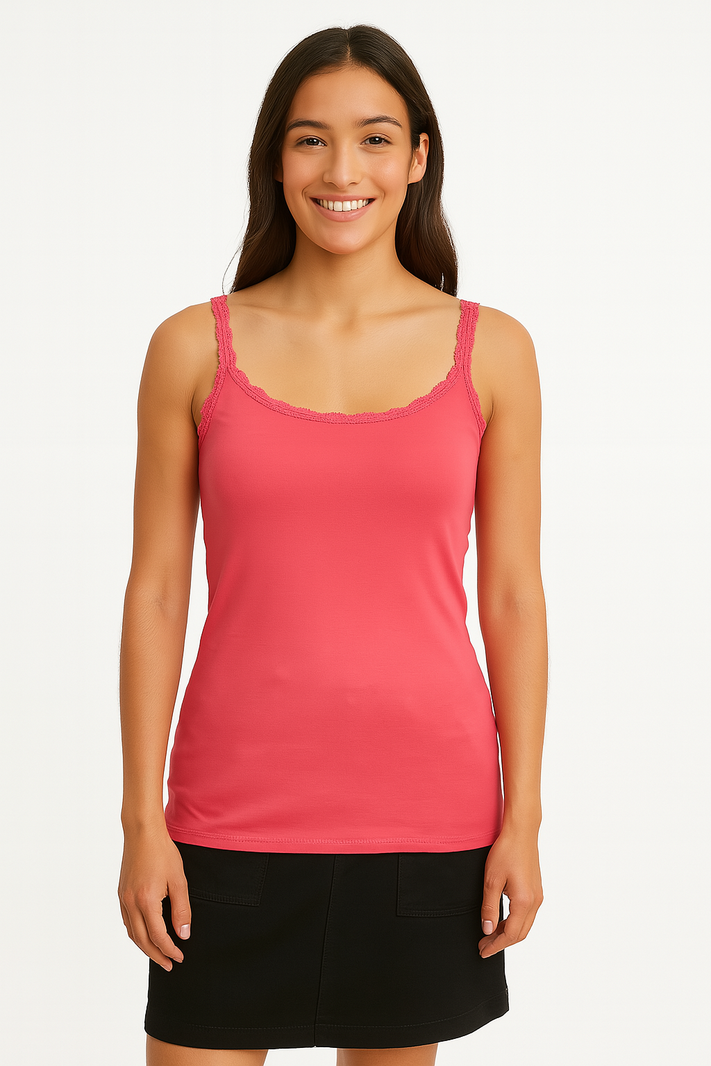 Embroidered Straps Stretchy Cotton Blend Cami Top